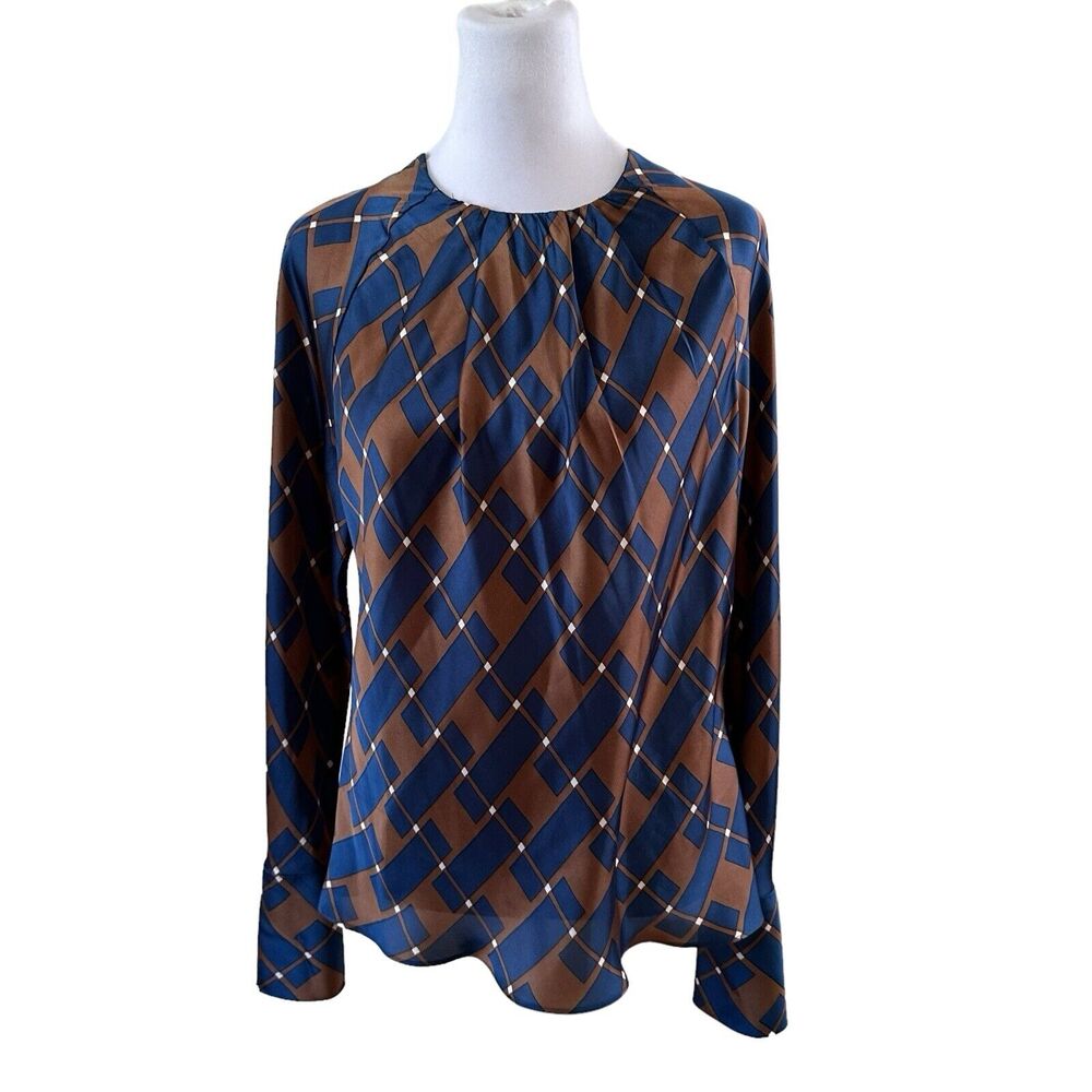 Zara Women’s Long Sleeves Blouse Multicolor Blue & Brown Size XS